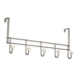 Hook Rail No Drilling 5 Hooks Coat Hooks Coat Hooks Wall Hooks 5 Pieces 485 mm Silver / White