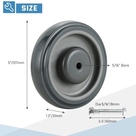 ATPEAM Shopping Cart Caster Wheel | Polyurethane Shopping Cart Wheels with Hardware | 4 Pack 5 inch Wheels for Cart | Shopping Cart Wheels Replacement Kit for Retail Stores (Grey)