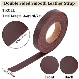 GORGECRAFT 1/2" Wide Double-Sided Leather Cord 79" Flat Lychee Grain Leather Strips Strings 1.7mm Thick PU Leather Strap Braided Threads for DIY Crafts Belt Jewelry Making, Coconut Brown