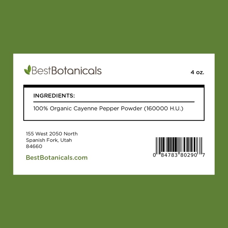 Best Botanicals Cayenne Pepper Powder 4 oz. (160000 H.U.) (Organic)