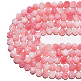 Natural Gemstone Beads 6mm Pink White Jade Beads Polished Round Smooth Stone Beads for Bracelets Jewelry Making 15inch Loose Beads