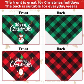 Vivifying Christmas Dog Bandanas, 2 Pack Classic Plaid Triangle Dog Scarf with Santa and Snowman Print, Holiday Dog Christmas Costume for Small Medium Large Dogs (Green&Red)
