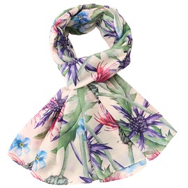 GFM® Women's Thistle Flower Print Spring Summer Scarf (TH-33-Cream)(FLD-PSCF-TH-25033-DDH)