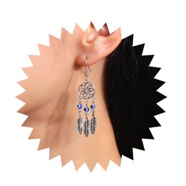 Allereya Vintage Tribal Flower Dangle Earrings Feather Drop Earrings Tribal Ethnic Earrings Blue Evil Eye Stud Earrings Jewelry for Women and Girls (Style 1)