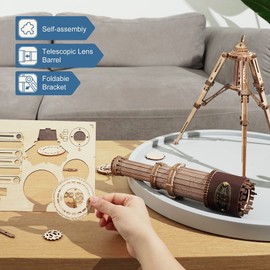 Rowood Telescope 3D Puzzles for Adults, DIY Wooden Model Building Kit, Christmas Birthday Gift for Kids Teens