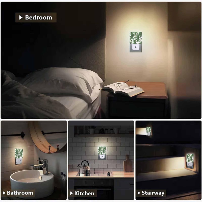 Chrobak LED Night Light,Green Tropical Leaves Palm Trees LED Night