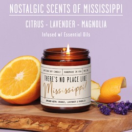 Mississippi Gifts, Mississippi Decor for Home - 'There's No Place Like Mississippi Candle, w/Citrus, Lavender & Magnolia I Mississippi Souvenirs I Mississippi State Gifts I 9oz Jar 50Hr Burn, USA Made