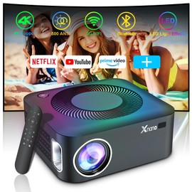 4K Support Projector with 5G WiFi and Bluetooth, Native 1080p Movie Projector, XNANO 500 ANSI Home Theater Outdoor Projector for iOS/Android/TV Stick with Speaker, Lighting Effect, Built-in More Apps
