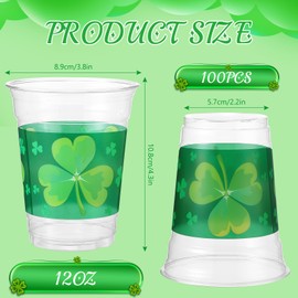 100 Pcs 12 oz Happy St Patrick's Day Shamrock Cups St Patty's Day Disposable Clear Plastic Cups Lucky St Patrick's Day Cup for Holiday Birthday Party Supplies Beer Beverage Snacks(Novel Style)