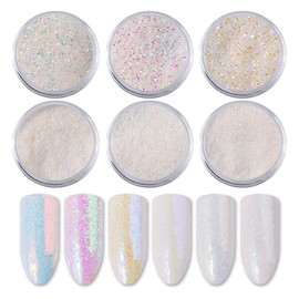 Mesiyun Nail Art White Mermaid Glitter Sequins Holographic Unicorn Sparkle Powder Dust 3D DIY Decorations 6Pots