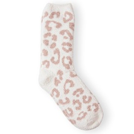 Damonsang Fuzzy Leopard Print Socks for Women - Microfiber Cozy Fluffy Warm Luxury Gifts - White/Rose Pink