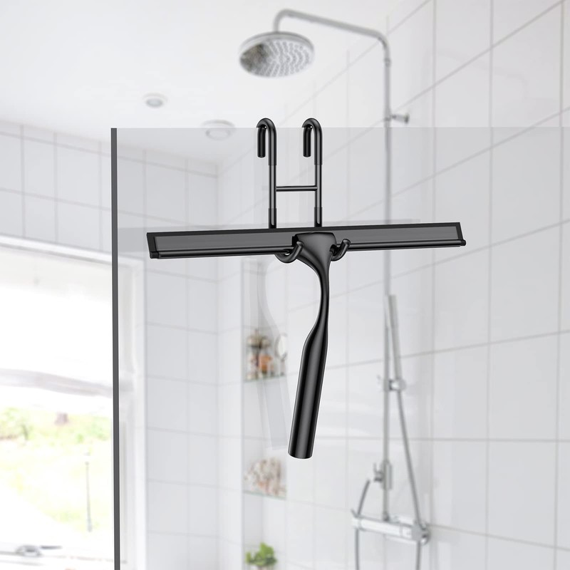 Black 14-Inches Stainless Steel Shower Squeegee Set, Include Shower Door