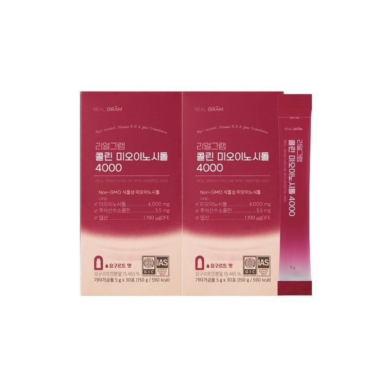 Realgram [리얼그램] 콜린미오이노시톨 4000 5g x 30포(150g) 2박스 미오이노시톨 2개
