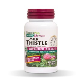NaturesPlus Herbal Actives Milk Thistle, Extended Release - 500mg, 80% Silymarin, 30 Vegetarian Tablets - Gluten-Free - 30 Servings