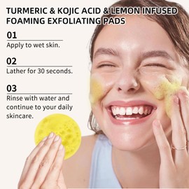 Kojic Acid Turmeric Cleansing Pads, Kojic Acid Exfoliating Pads, Facial Cleansing Pads for Radiant Skin, Face Cleansing and Exfoliation, 50 Pads