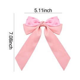 Heart Print Hair Bow Clips with Long Tail Pink Bow Hair Clip for Women Girls Cute Birthday Party Hair Accessories for Women Girls Double Layered Bowknot Hair Clips with Ribbon Barrette for Women