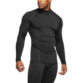 TSLA Men's Thermal Long Sleeve Compression Shirts, Mock/Turtleneck Winter Sports Running Base Layer Top, Heatlock Mock Neck Black & Charcoal, Medium