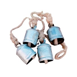 Christmas Set of 4 Shabby Chic Country Style Rustic Metal Hanging Giant Grey Cow Bells Christmas Tree Decorations Bells