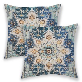 BETGINY Boho Pillow Covers 20x20, Blue and Teal Ethnic Design Outdoor Decorative Throw Pillows for Couch, Carpet Pattern Decor Cushion Cover 2 Pcs Farmhouse Linen Pillowcase for Bed Car Safa