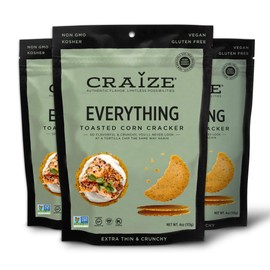 Craize Thin & Crunchy Toasted Corn Crackers – Everything Flavor Healthy & Gluten Free Crackers - 3 Pack, 4 Ounces Each