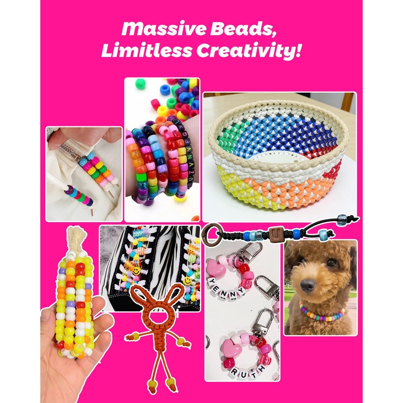 Pony Beads 5300pcs, Rainbow Kandi Beads Bulk for Bracelet Making,