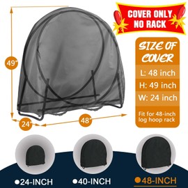 IC ICLOVER 48 Inch Firewood Log Hoop Cover Only, 600D Heavy Duty Outdoor Log Round Rack Cover, Waterproof Wood Ring Trap Pile Holder Storage Cover with Double-through Zipper & Wind Proof Buckles