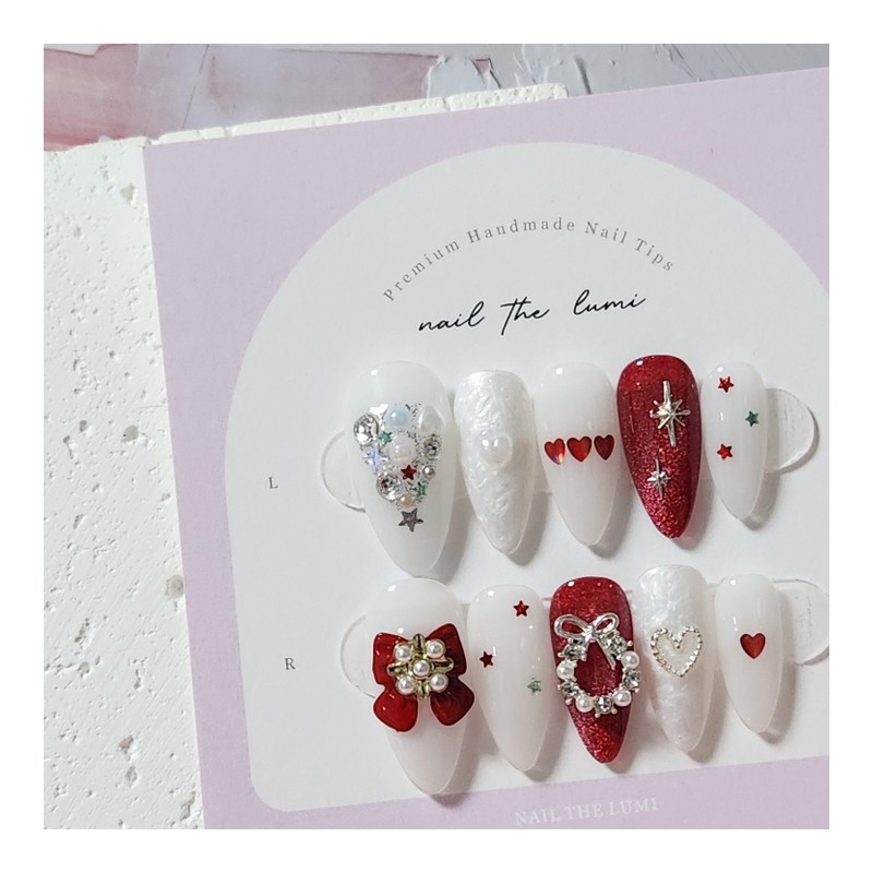 Holly Love Christmas ❤️ Handmade Nail Tips - Long Ballerina
