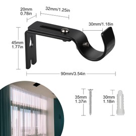 EXLECO 3 Pieces Curtain Rod Bracket Adjustable Metal Wall Mount Curtain Rod Holder Tension Rod Home Office Black