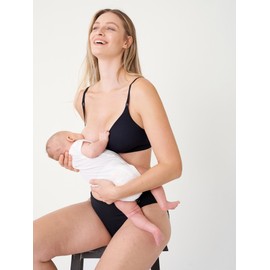 MOMANDA Women’s Inbarely Nursing Bras Wireless Bralette V Neck Seamless No Underwire Maternity Bra for Breastfeeding Black Medium