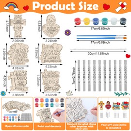 Silipull 24 Sets Christian Crafts for Kids Easter Jesus Loves You Wind Chimes Make Your Own DIY Hanging Wooden Wind Chimes Ornaments for Easter Religious Party Decoration