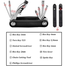 ROCKBROS Bicycle Multi-Function Tool Puncture Kit Multitools Folding Tool Wheel Tool Set 12 in 1 Repair Black