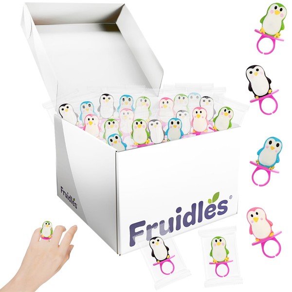 Fruidles Penguin Lollipops and Candy Rings Suckers, Fat-Free, Individually Wrapped