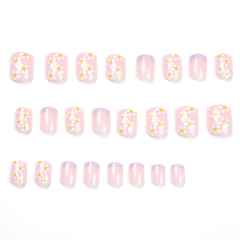 False Nails Short French Tip Stick on Nails with Glue,