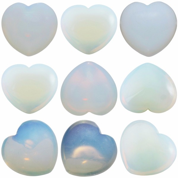 SUNYIK Opalite Carved Puff Heart Pocket Stone,Healing Palm Crystal Pack of 10(0.8")