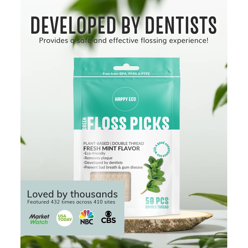 Double Floss Picks Biodegradable (200pcs) - Plant Based Natural Dental