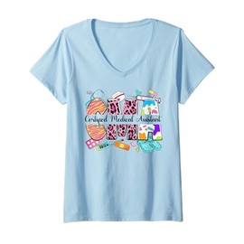 Womens Cute CMA Scrup Top Nurse Day CNA RN Nurse Week Gifts Nursing V-Neck T-Shirt