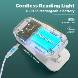 CUHIOY 2Pack Clip on Reading Light, 5 Colors 5 Brightness Bed Light for Headboard, Battery Rechargeable Flexible Arm Table Lamp with Clamp, Eye Protect LED Book Light at Night for Crafting（White）