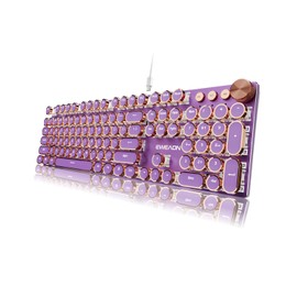 EWEADN Typewriter Style Mechanical Keyboard, Wired Typewriter Keyboards,104 Keys Backlit LED Metal Keyboards, Media Control Knob, Wired Computer Keyboard Pink Switch for Windows/Mac/PC-Purple