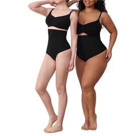 MELVARA Shapewear Thong Tummy Control - Seamless Shaping Thong Panties High Waist Body Shaper for Women (US, Alpha, Medium, Regular, Regular, Black)