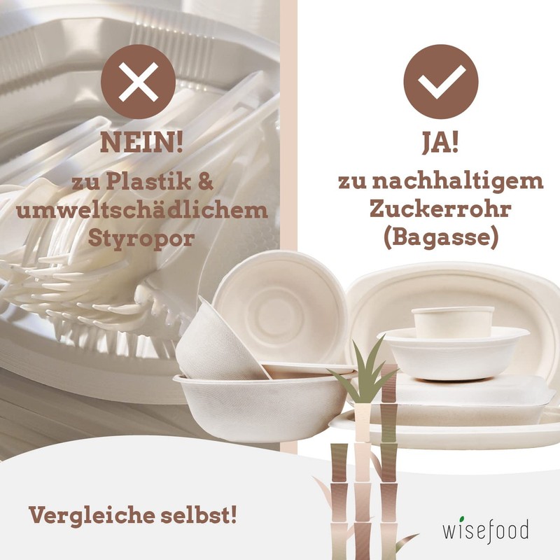 Wisefood Sugar Cane Plates – Pack of 50 Bagasse Disposable