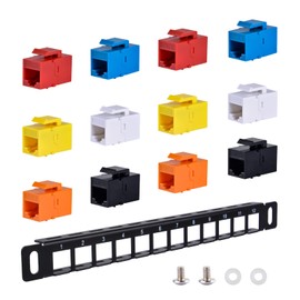 GeeekPi 10 inch 0.5U 12 Port Blank Keystone Patch Panel with Cat6 RJ45 Keystone Jack Insert for DeskPi RackMate T0/T1/T2 Network Cabinets/Server Rack