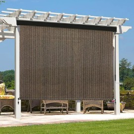 Outdoor Premium Roller Shade Privacy Screen for Porch Gazebo, Patio Cordless Blinds with Aluminum Valance (6' W X 8' L), Mochacolor: Grey, size: 6'*8'