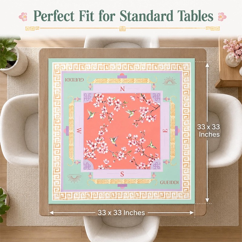 Gueiddi Premium Pink Floral Mahjong Mat 33"x33" , Smooth Glide