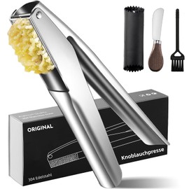 Garlic Press 18/8 Stainless Steel Upgrade Dishwasher Safe, No Peeling Needed, Garlic and Ginger Press, Upgrade Large Cavity, Garlic Press, 5 Year Warranty