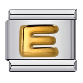 M&S A-Z Initial Letter Name Alphabet Gold Silver 9mm Italian Charm Compatible With Nomination Bracelet (E)
