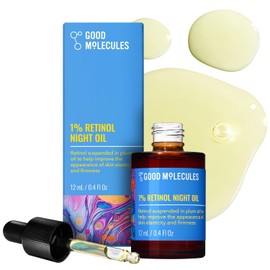 Good Molecules Aceite nocturno de retinol al 1%, fórmula de aceite facial de retinol y rosa mosqueta para aspecto de líneas finas y arrugas, antienvejecimiento, reafirmante de la piel e hidratante