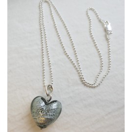 Handgefertigt Graue Murano glas Herz Halskette aus Sterlingsilber, 45 cm - Geburtstagsgeschenk - Weihnachtsgeschenk - Handgefertigte Geschenkideen für Frauen