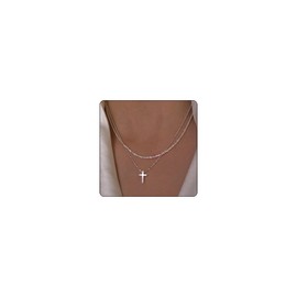 Layered Cross Necklace for Women Dainty Gold Pearl Cross Choker Necklaces Jewelry for Women(C)