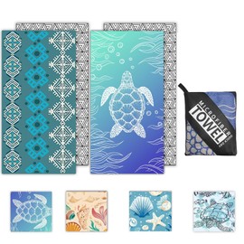 Microfibre Beach Towels for Adults - 2 Pack 180x100cm Lightweight Beach Towel Extra Large, Sand Free & Quick Dry Beach Towel Extra Large for Travel, Swim, Sports(Turtle and Cude)