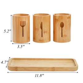 Lyellfe Silverware Holder, Bamboo Utensil Organizer with Tray, Rustic Farmhouse Kitchen Cutlery Flatware Holder Organizer for Spoons, Knives and Forks, Ideal for Kitchen and Restaurant
